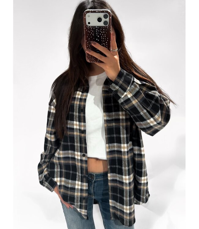 OVERSIZED FLANNEL TOP - BLACK