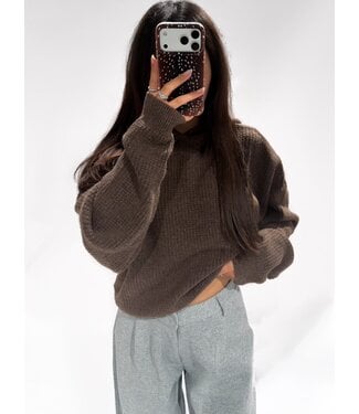 KNIT HOODIE - LVC1148 - BROWN