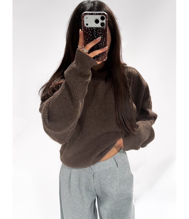 KNIT HOODIE - LVC1148 - BROWN