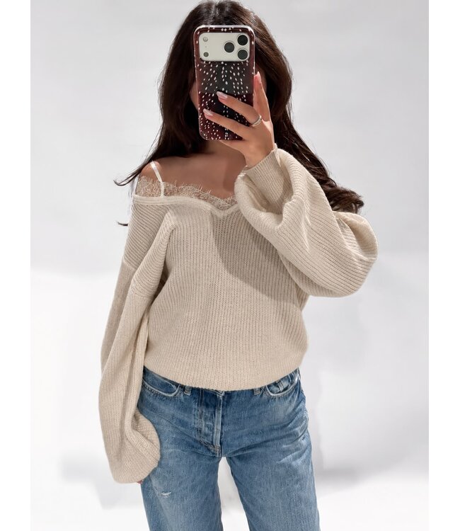 LUMI LACE SWEATER - LVC1142 - BEIGE