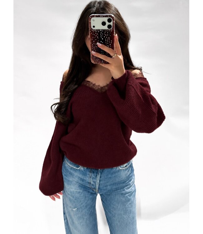 LUMI LACE SWEATER - LVC1142 - WINE RED