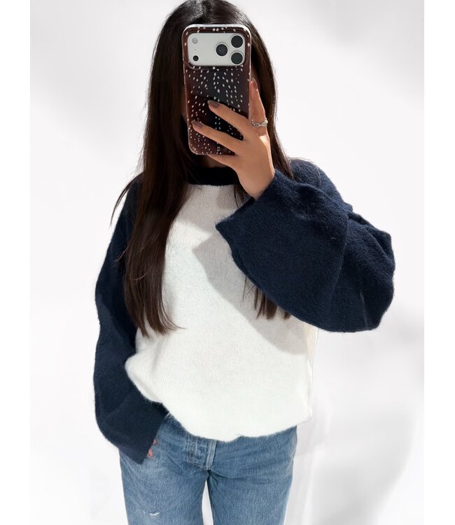 BASEBALL SWEATER - NAVY/WHITE