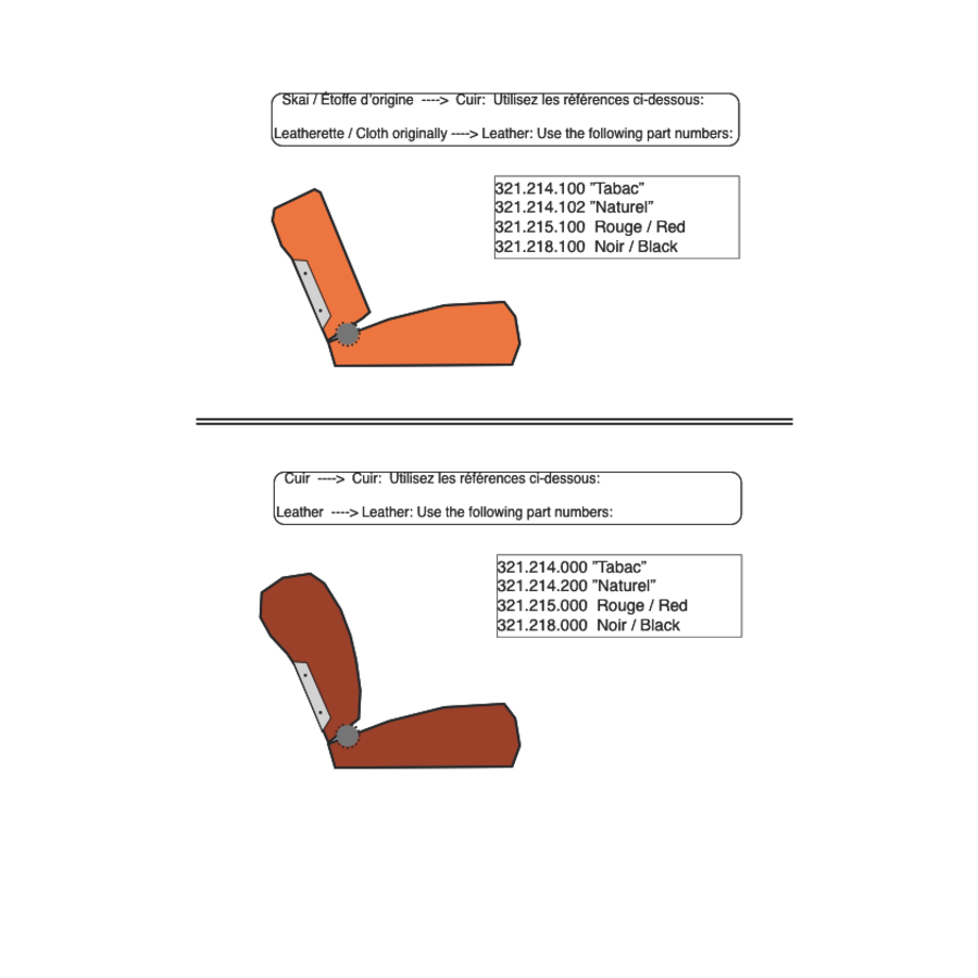 Original Sitzbezug Satz für Vordersitz lederbezogen braun (Sitz Rückenlehne Abschlussfüllung für Feder-Rücken) Citroën ID/DS-2