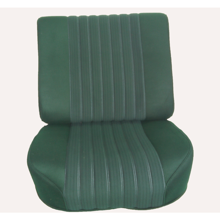 Jeu de Garniture pour PA AV avec un nouveau montage de dossier en mousse préparé pour appui tête modèle étroit en tissu vert (partie centrale em 2 tons) Assise +dos+panneau AR (simili blanchâtre) Citroën ID/DS-4