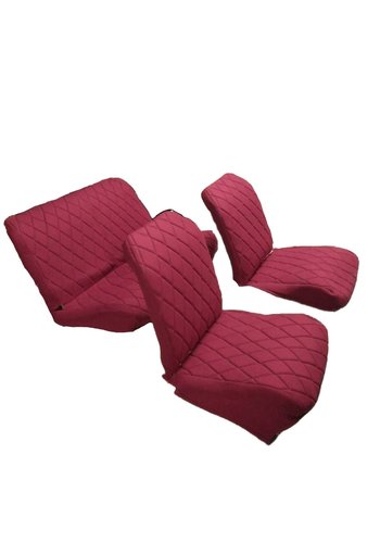  2CV Original seat cover set for two front seats (2 rounded corners) and a rear bench in red cloth Charleston Citroën 2CV 