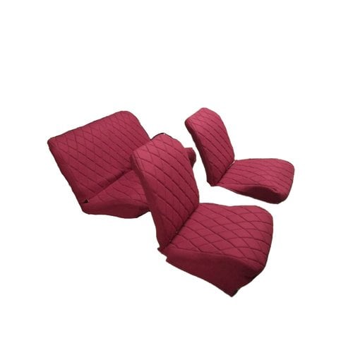  Citroën 2CV Original seat cover set for two front seats (2 rounded corners) and a rear bench in red cloth Charleston Citroën 2CV 