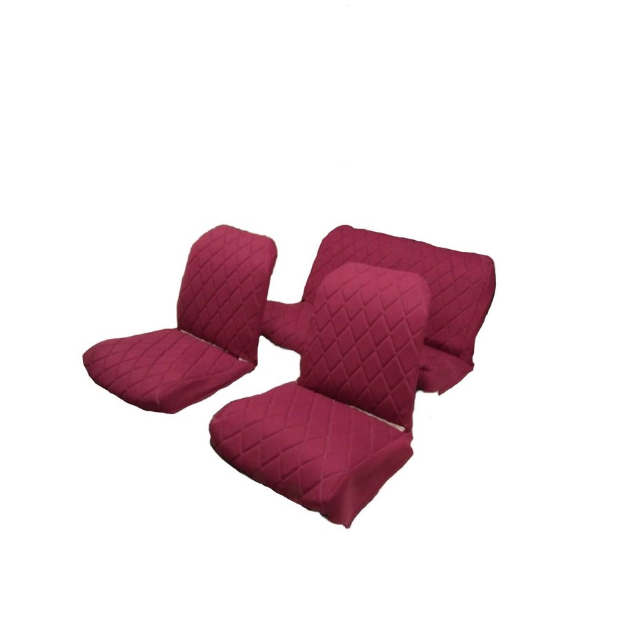 Original seat cover set for two front seats (2 rounded corners) and a rear bench in red cloth Charleston Citroën 2CV-2