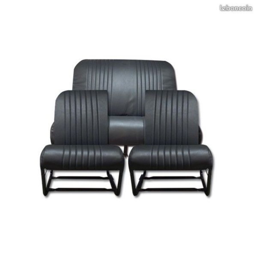 Original seat cover set for rear bench with closed sides in black leatherette Dyane Citroën 2CV-2