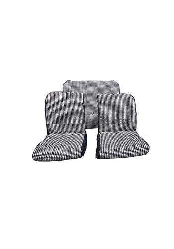  2CV Original seat cover set for 2 front seat + rear bench in "pied de poule" black and white cloth Charleston Citroën 2CV 