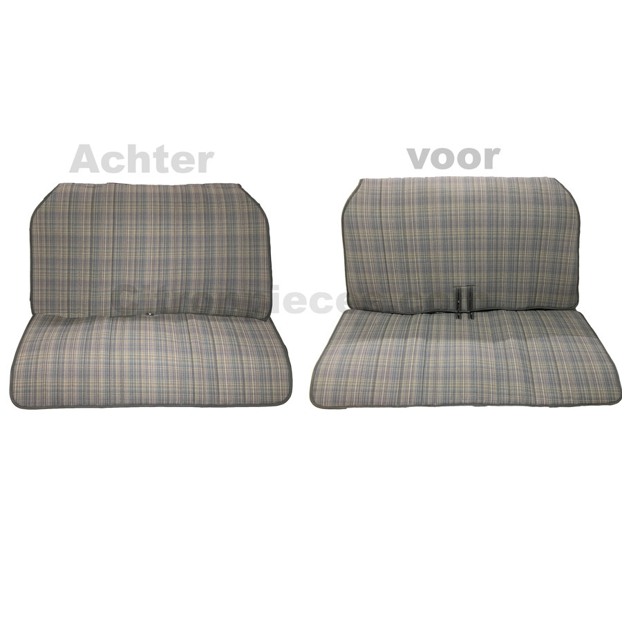 Jeu complet de housse d'origine: 2 sièges avants + 1 banquette AR étoffe gris Charleston Citroën 2CV-1