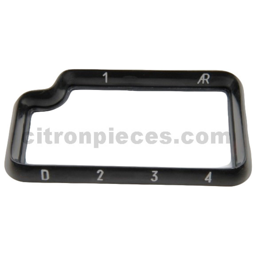 Plastic frame (black with white letter inscription) of shift handle for semi-automatic 61-68 Citroën ID/DS-1