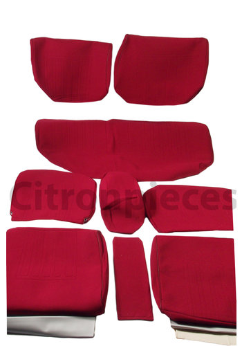  ID/DS Garniture complète (2 sièges AV + 1 banquette AR) en étoffe rouge unie imprimé gauffre Citroën ID/DS 