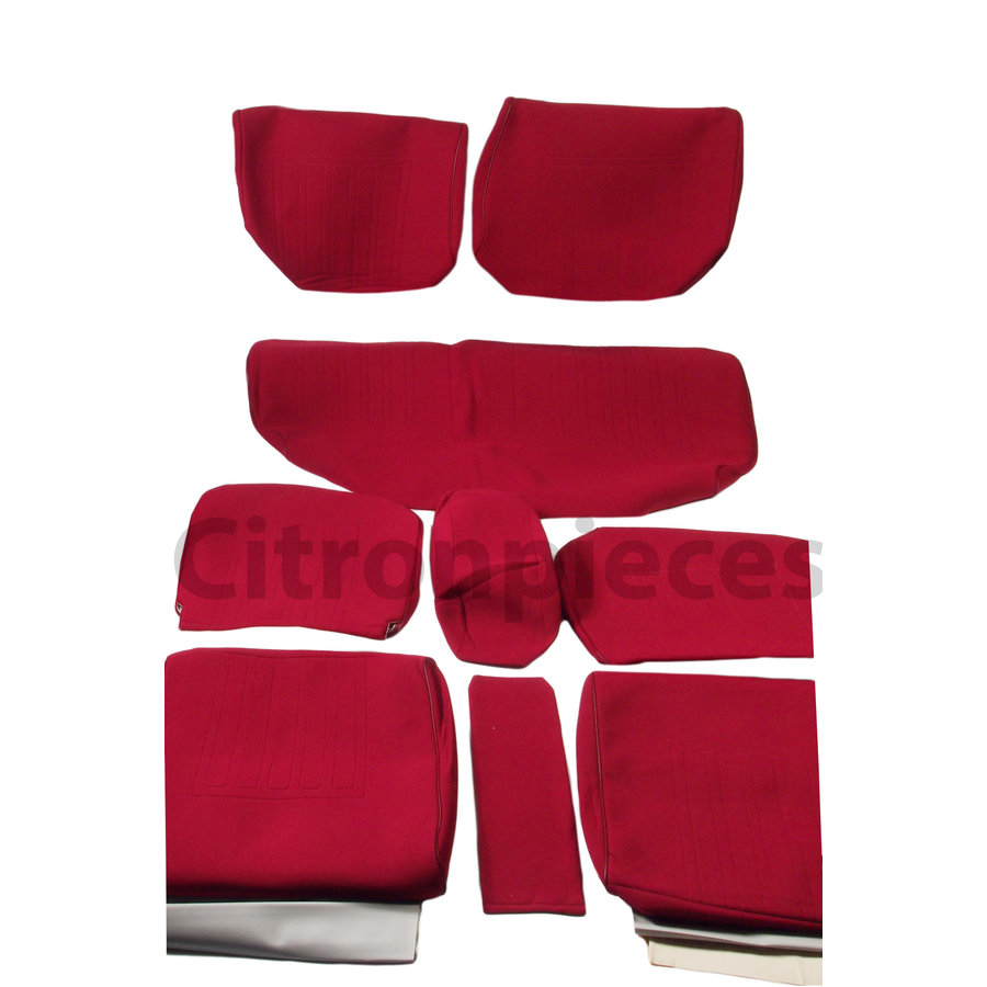 Garniture complète (2 sièges AV + 1 banquette AR) en étoffe rouge unie imprimé gauffre Citroën ID/DS-1