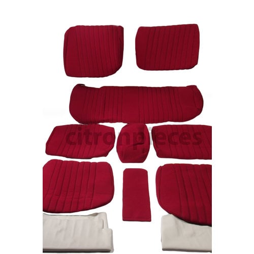  Citroën ID/DS Cover set red fabric Pallas (WITHOUT WHITE  LEATHERETTE PIECE BEHIND FRONT SEAT) '69 Citroën ID / DS 