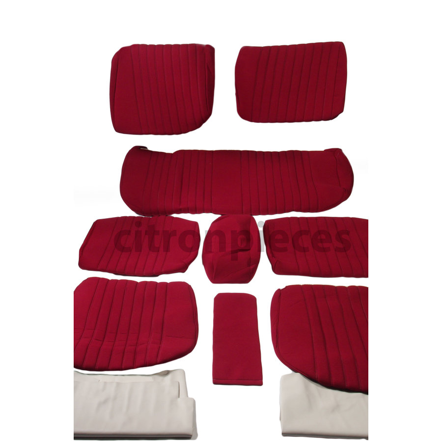Cover set red fabric Pallas (WITHOUT WHITE  LEATHERETTE PIECE BEHIND FRONT SEAT) '69 Citroën ID / DS-1