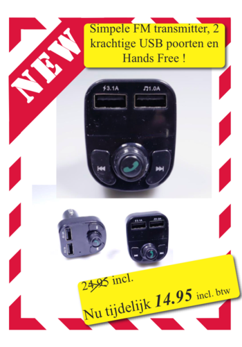  Material FM- transmitter. Connect your existing radio with your phone. 2 usb ports, handsfree 