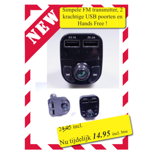  FM- transmitter. Connect your existing radio with your phone. 2 usb ports, handsfree 