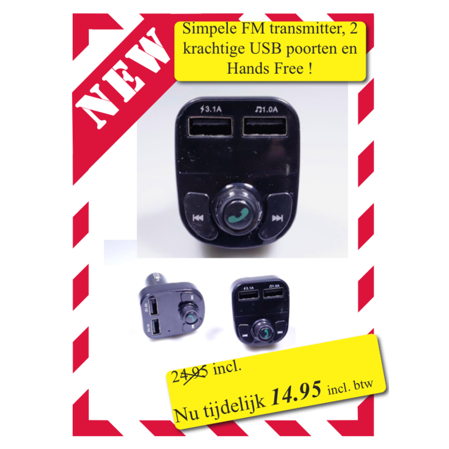 Emetteur FM. Connectez votre poste de radio avec votre téléphone. 2 sortie USB, hands-free (mains libres)-1