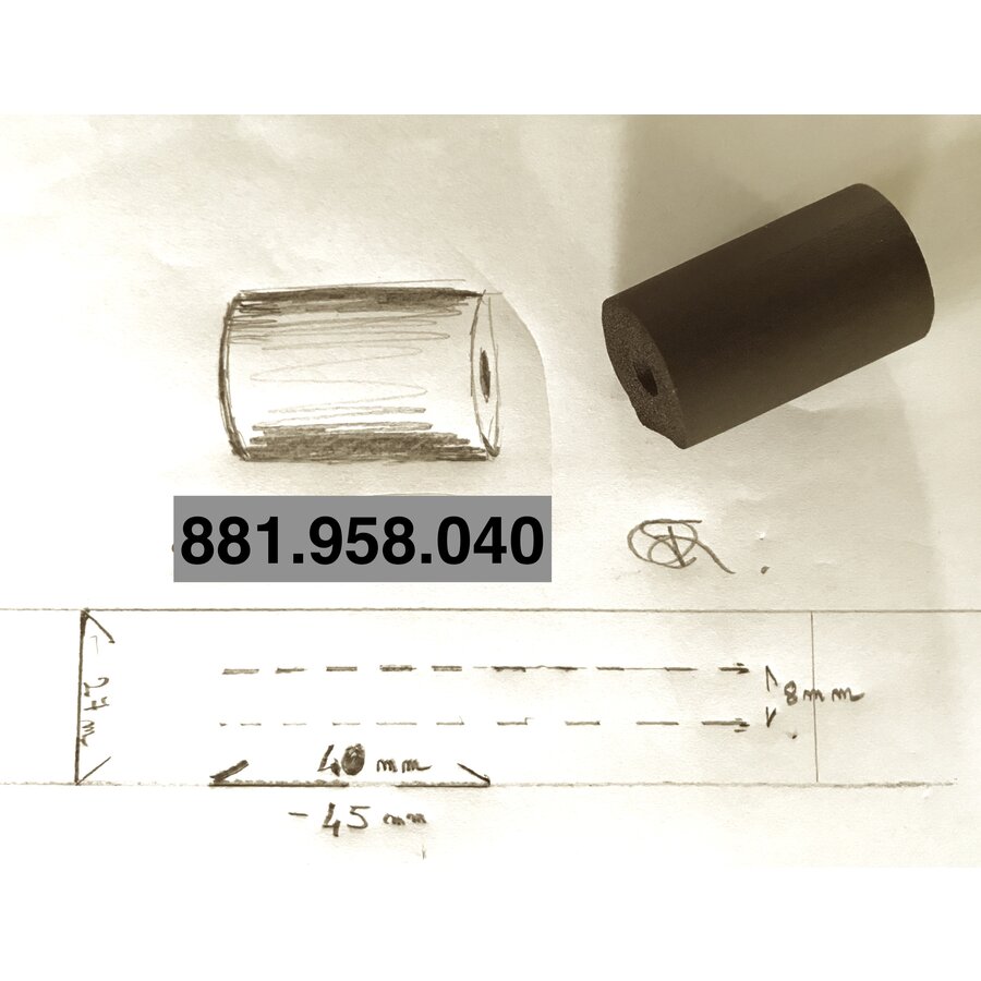 Spons rubber draad doorvoer, +/- 40 mm lang, binnen diam. 8 mm.-2