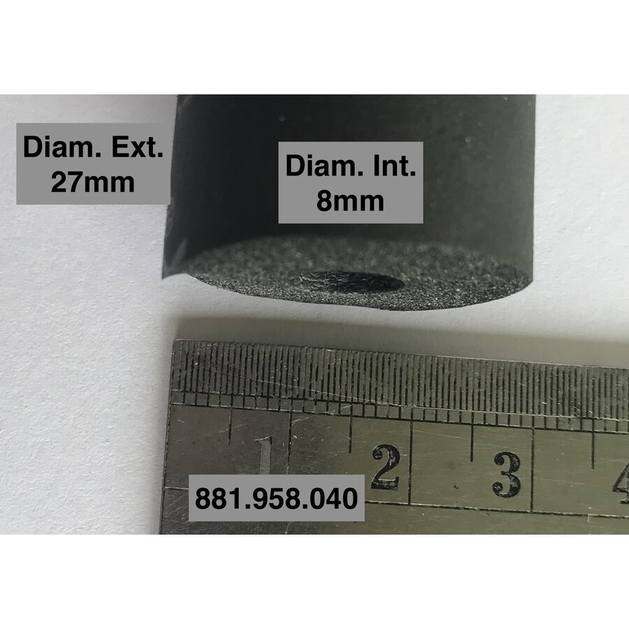 Foam rubber grommet, +/- 40 mm long, interior diam. Interior 8 mm.-3