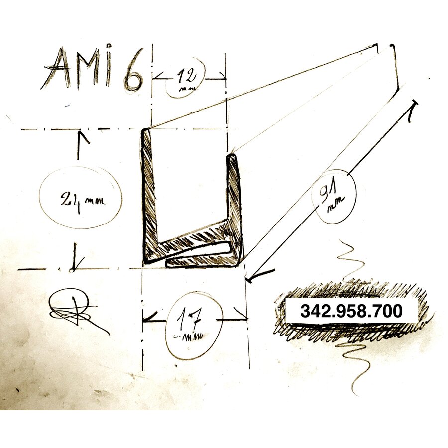 342.958.700: Gummistreifen unter dem Schiebefenster der Tür (Satz à 4 Stück) [L=910mm], Ami   Rechts = Links  - Copy-4