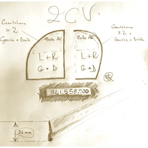  Citroën 2CV 341.558.500: Door rubber set 2CV. 