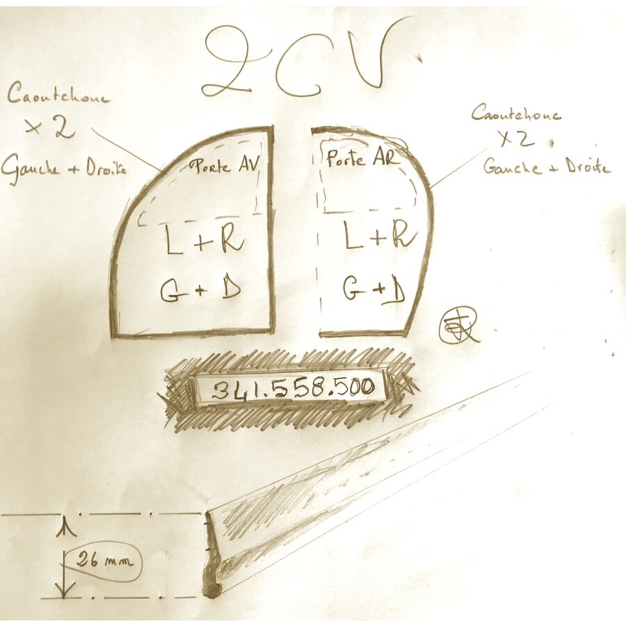 341.558.500: Jeu de caoutchouc du contour de porte, 2CV.-1