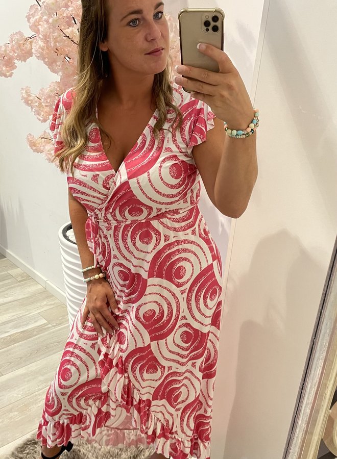 Maxi Stretch jurk met roezel mouwen 'Golf' Roze