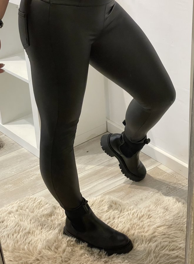 Plus Size High Waist Lederlook Legging Zwart