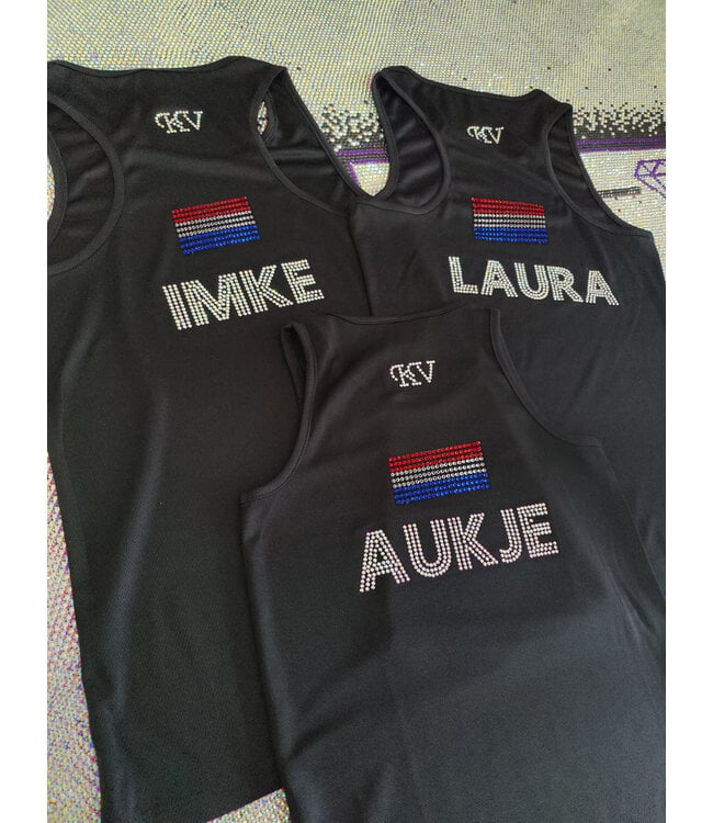 KV Gymnastics Wear Sporthemdje zwart met naam