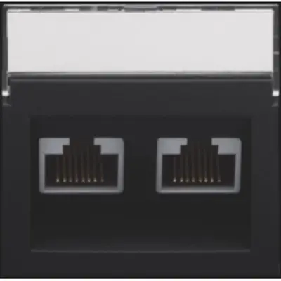 Niko centraalplaat 2-voudig tbv RJ draagring schuin met tekstveld black coated (161-65400)