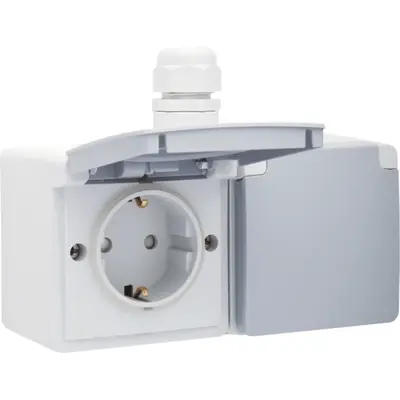 Niko Hydro wandcontactdoos 2-voudig randaarde opbouw met schroefklemmen horizontaal grijs (700-37848)