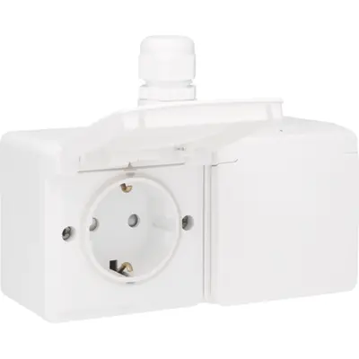 Niko Hydro wandcontactdoos 2-voudig randaarde opbouw met schroefklemmen horizontaal wit (701-37848)