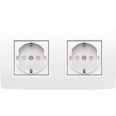 Niko wandcontactdoos 2-voudig randaarde voorbedraad voor duo-inbouwdoos bright white (111-67940)