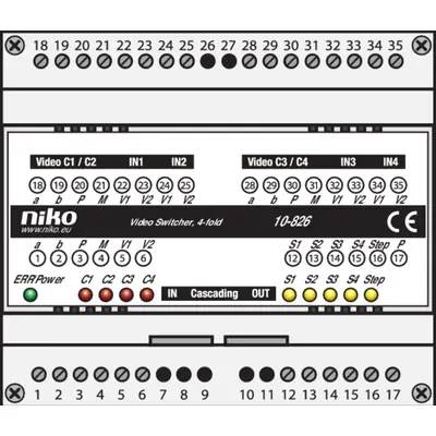 Niko Toegangscontrole Modulaire Switcher voor het Sturen van het Videosignaal van 4 Buitenposten of Externe Cameras naar 1 Uitgang (10-826)