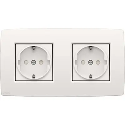 Niko wandcontactdoos 2-voudig randaarde voorbedraad voor duo-inbouwdoos bright white (111-67960)