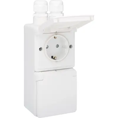 Niko Hydro wandcontactdoos 2-voudig randaarde met 2x M20 ingang opbouw insteekklemmen verticaal wit (701-37835)