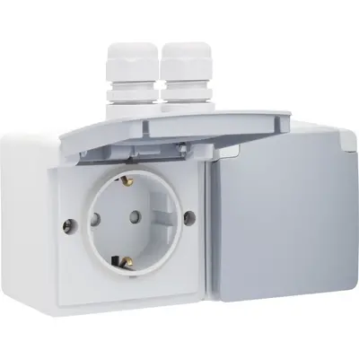 Niko Hydro wandcontactdoos 2-voudig randaarde met 2x M20 ingang opbouw insteekklemmen horizontaal grijs (700-37836)