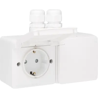 Niko Hydro wandcontactdoos 2-voudig randaarde met 2x M20 ingang opbouw insteekklemmen horizontaal wit (701-37836)