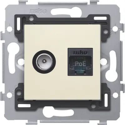 Niko combinatie coax en RJ45 UTP Cat 6 klaar voor PoE++ met schroefbevestiging en afwerkingsset cream (100-79238)