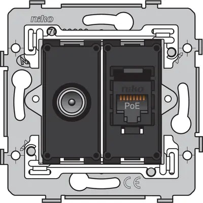 Niko coax en UTP cat.6A UTP smart tv aansluitdoos excl.afdekking geschikt voor PoE (170-79338)