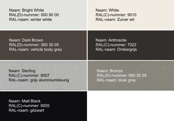 Beschikbare kleuren Niko Intense schakelmateriaal