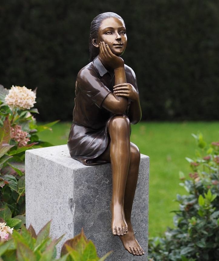 Land Discrepantie Ga door Bronzen beeld Denkend meisje - Eliassen Home & Garden Pleasure