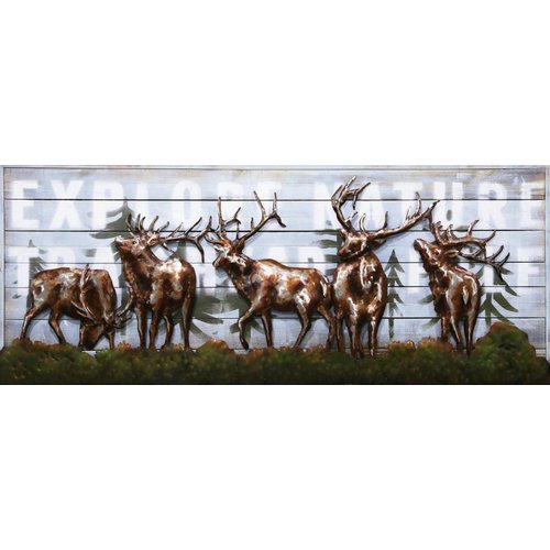 Schilderij 3d metaal-hout Herten 60x150cm Schilderij 3d metaal-hout Herten 60x150cm