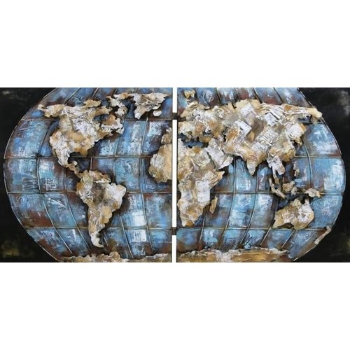 Eliassen 3D schilderij metaal 200x100cm Wereldkaart dubbel uitgevoerd Eliassen 3D schilderij metaal 200x100cm Wereldkaart dubbel uitgevoerd