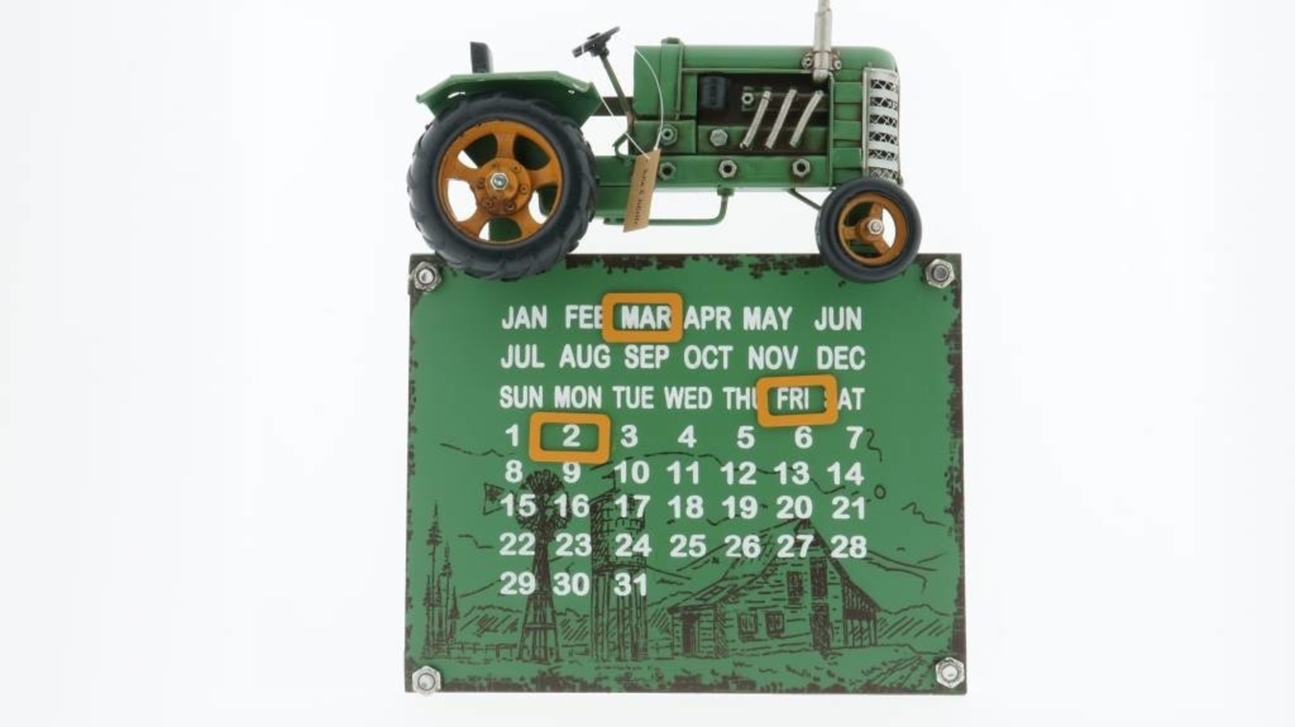 Metalen kalender traktor groen - Eliassen Home & Garden Pleasure