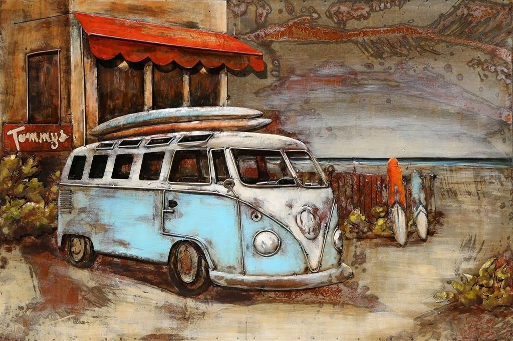 Wandplaat / schilderij art volkswagen bus 3d t1 metaal blauw - Bestel  direct bij Pien Fashion