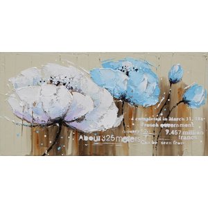 Öl auf Leinwand Malerei 120x60cm Blau / Weiß