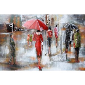 Eliassen Malerei Frau in Rot mit Regenschirm 3D Metall 80x120cm