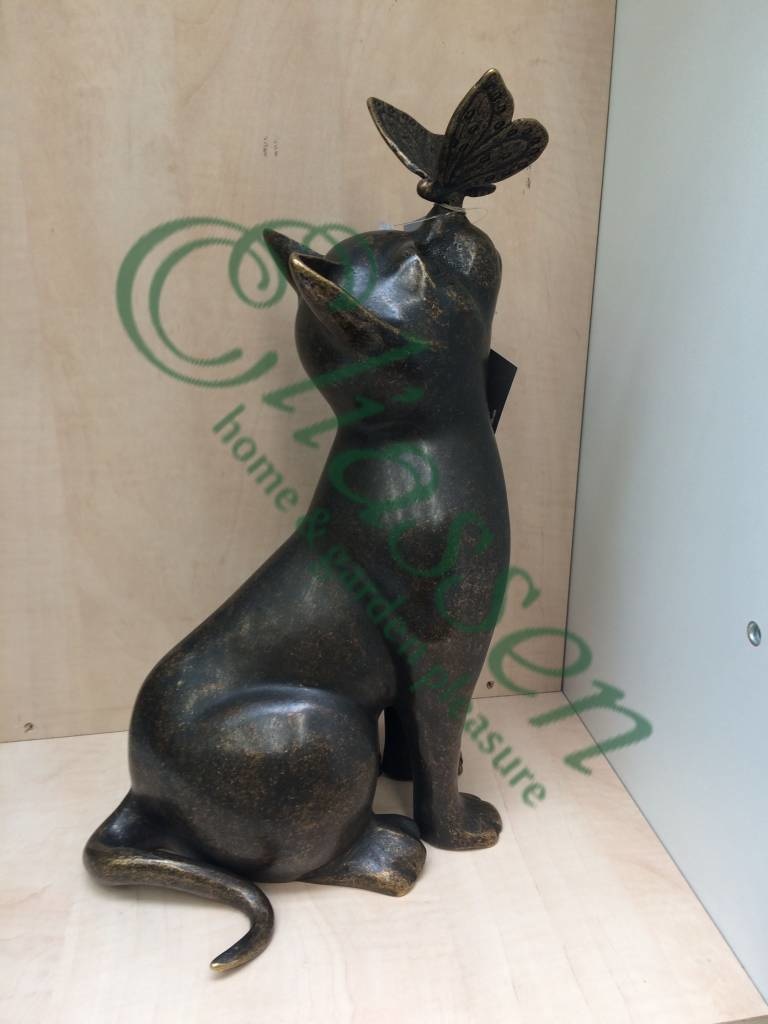 wijsheid Drink water opblijven Beeld brons kat met vlinder - Eliassen Home & Garden Pleasure